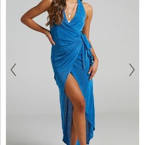 Brand New Blue Halterneck Wrap Dress